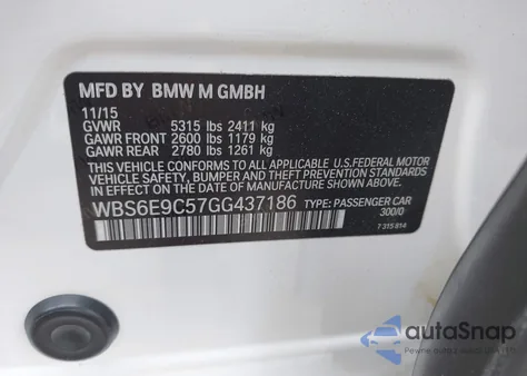 2016 BMW M6 из США, поврежденный, VIN WBS6E9C57GG437186